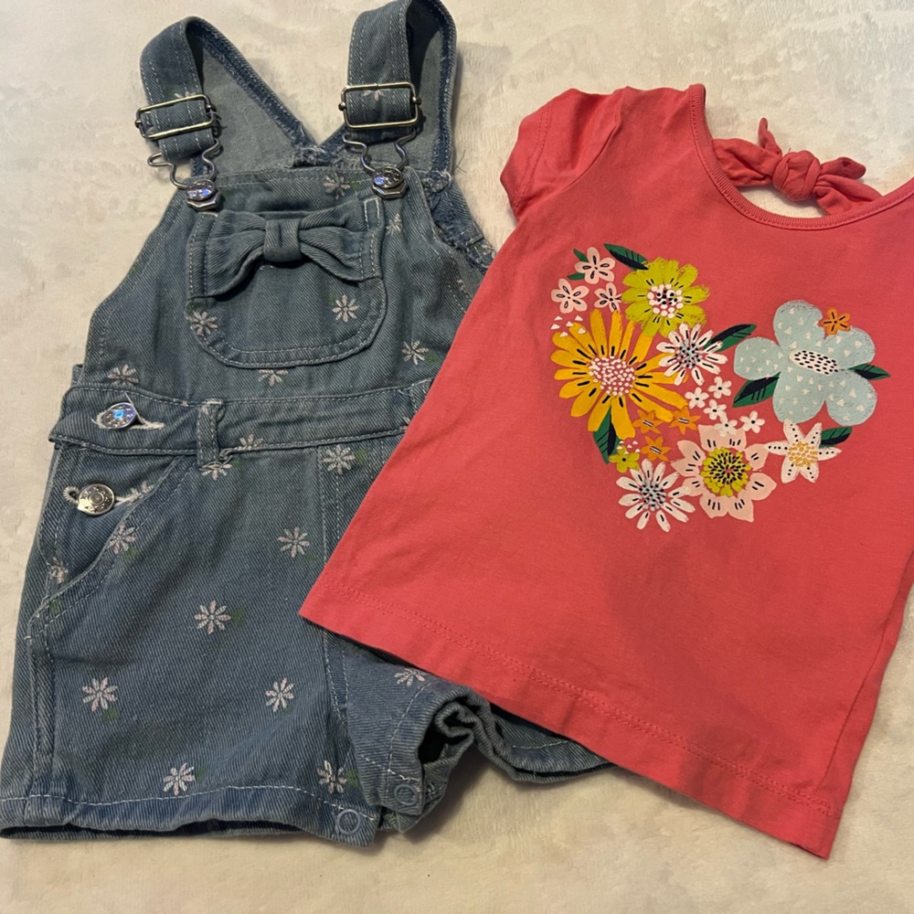 12 month baby girl Denim Overalls with top